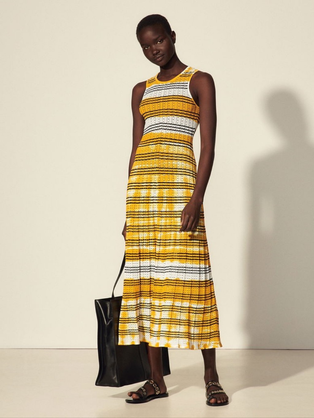 Sandro Yellow And White Striped Tie Dye Maxi Dress